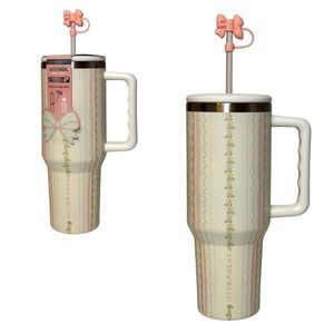 HYDRAGEAR Floral Coquette‎ Stainless Steel Tumbler AGENDA 40oz Bow Straw Topper